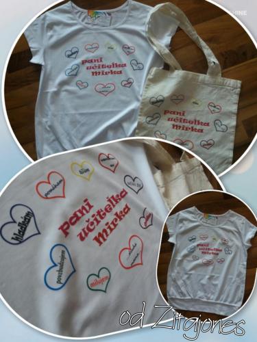 učiteľka s farebnými srdiečkami, od €14, taška €8